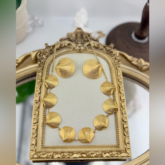 Gold Seashell Statement Necklace & Earring Set – Stainless Steel, PVD Plated - Picture 11 of 16